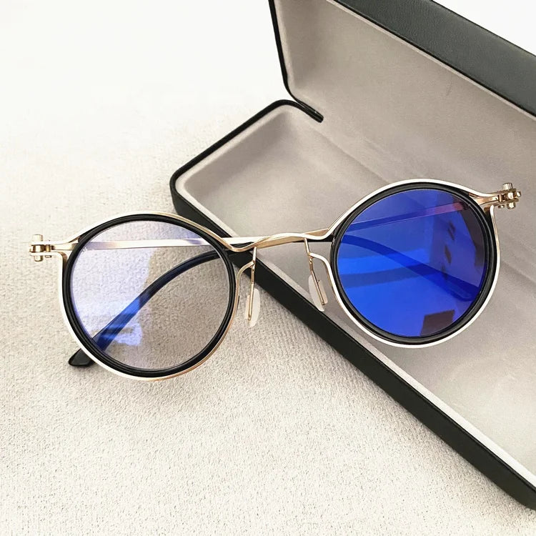 Circular Retro Metal Blue Cut Photochromic Glasses